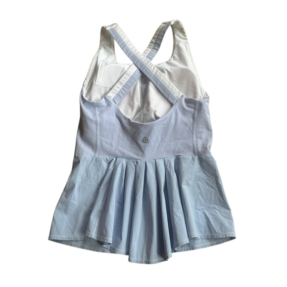 RARE Lululemon Peplum Flare Tank Top Purple White Size 4 Crisscross Open Back - Picture 1 of 5